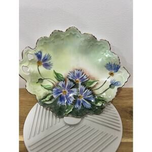 Vintage M&Z Austria Hand Painted Floral Trinket Plate Dish Artist M. Riepley